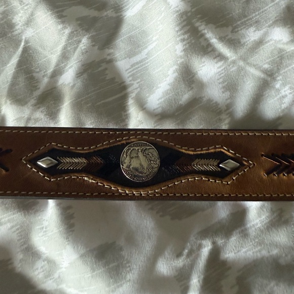 Nocona Brown Leather Belt with Intricate Silver Buckle - Picture 2 of 5